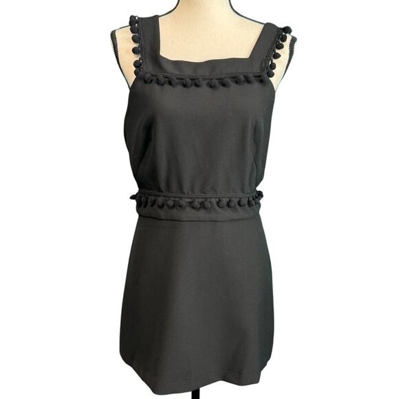 Zara Woman Black Pom Pom Trim Pinafore Apron Dress Women's Medium NWT - Picture 1 of 10